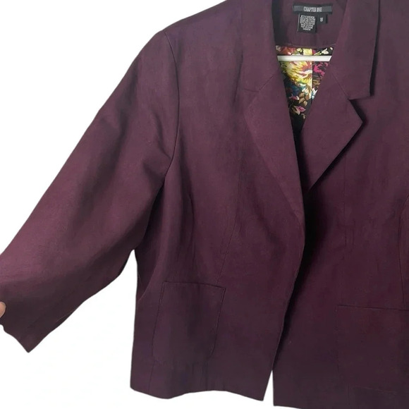 Burgundy suede look blazer ,women size  18,open front,boxy,notch lapel,career,EC - Picture 9 of 9